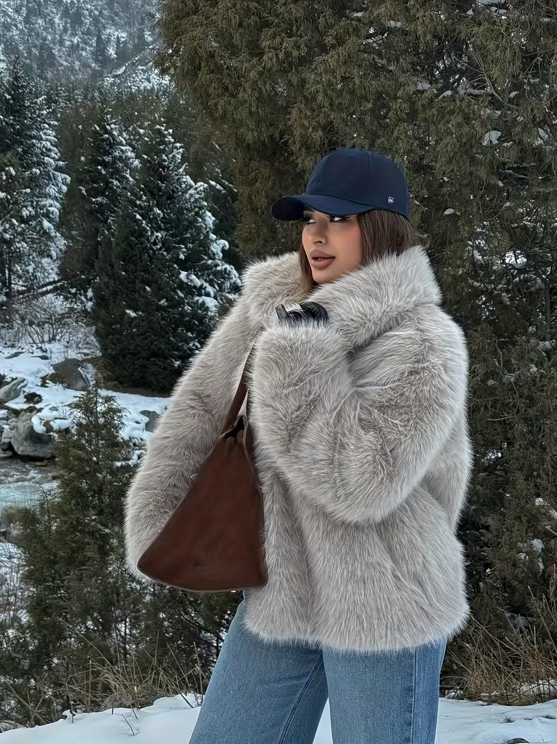 Zefina - Faux Fur Oversized Long Sleeve Jacket