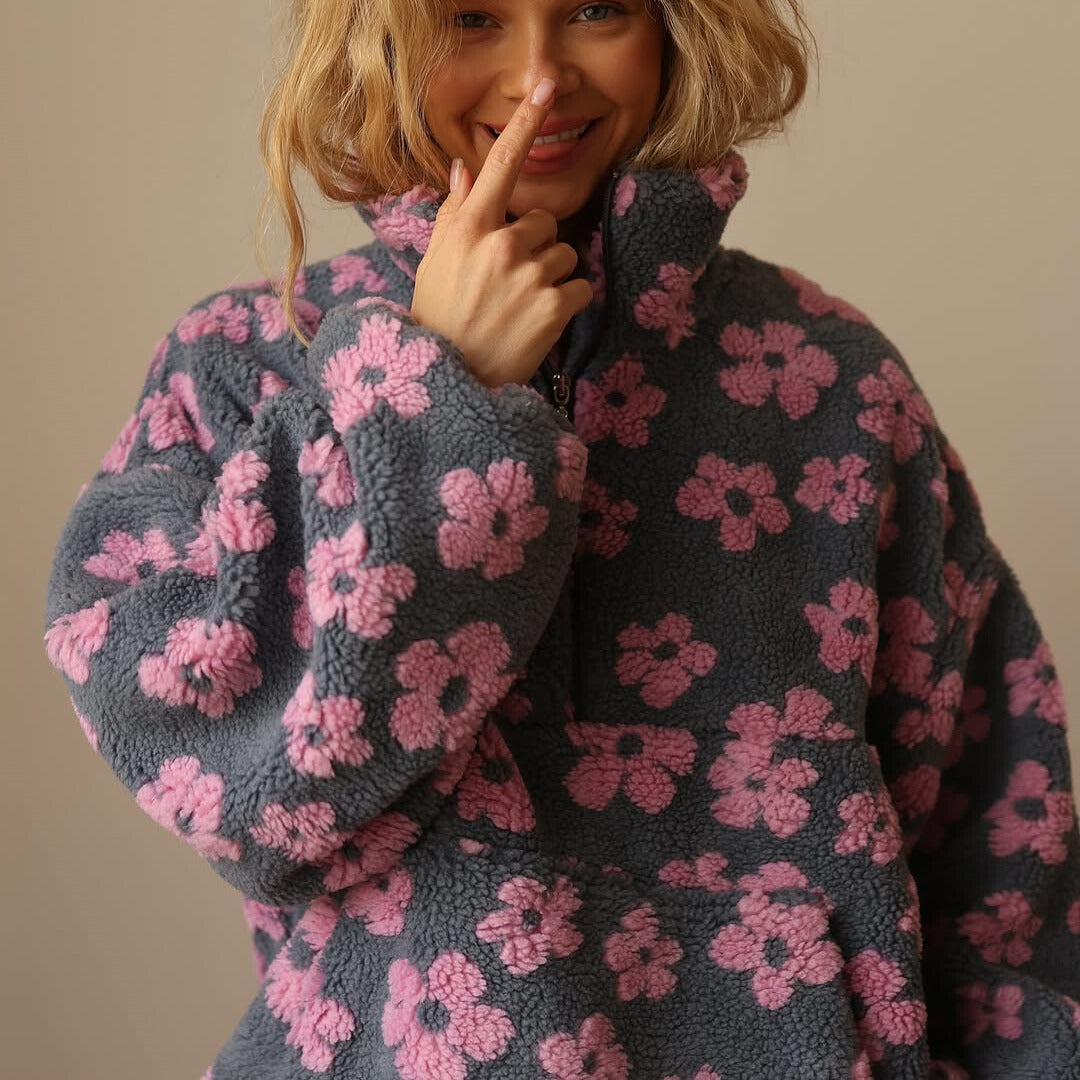 Yzella - Floral Print Fleece Sweater