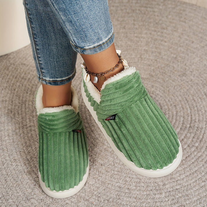 Keziban - Ribbed Slip-On Slippers With Plush Lining