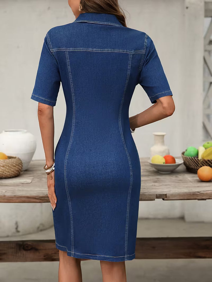 Serila - Vintage Denim Dress With Full Zipper