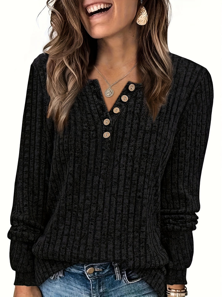 Keeler - Long Sleeve Ribbed Button Henley Top