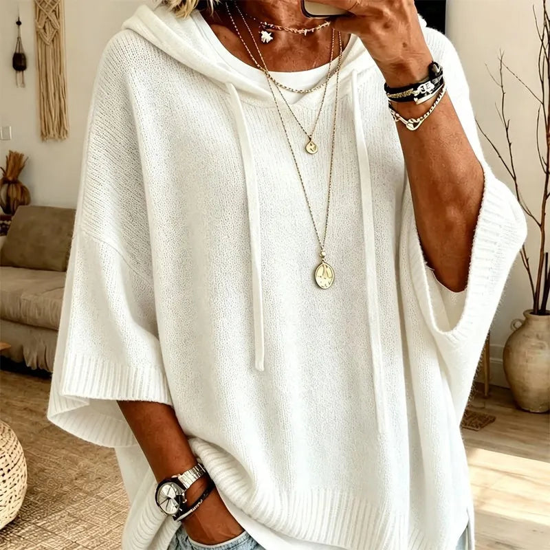 Kinala - Oversized Knit Hoodie With Drawstring