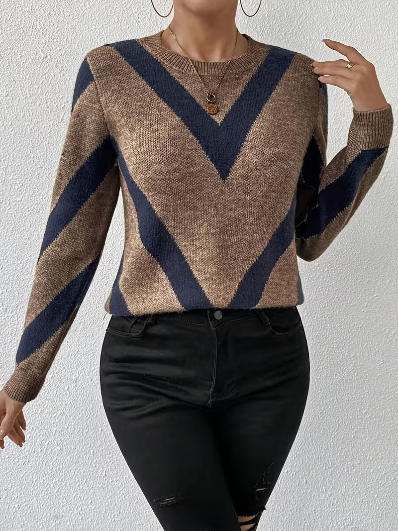 Minaza - Geometric Pattern Round Neck Sweater