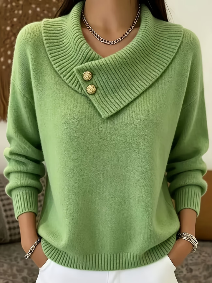 Haliza - Ribbed Knit Sweater With Cowl Collar
