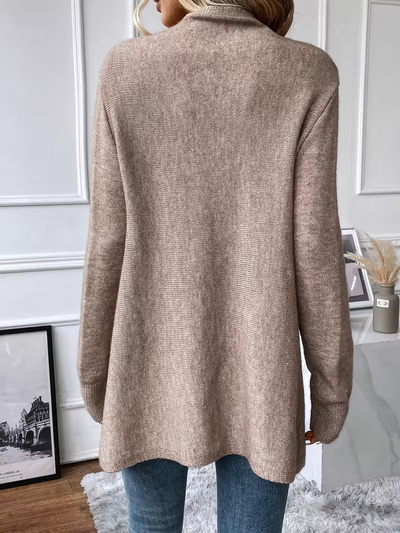 Busra - Draped Neck Cardigan With Fringed Trim