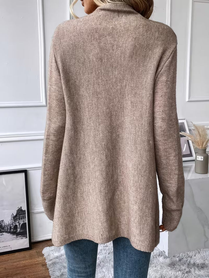 Busra - Draped Neck Cardigan With Fringed Trim