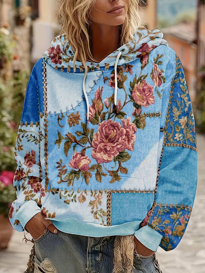 Norella - Floral Patchwork Long Sleeve Hooded Top