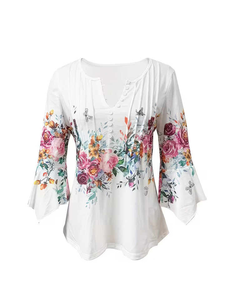 Judita - Floral Print Notched Neck Blouse