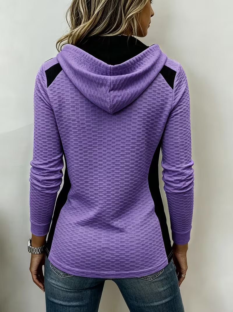 Leinea - Textured Colorblock Hooded Top