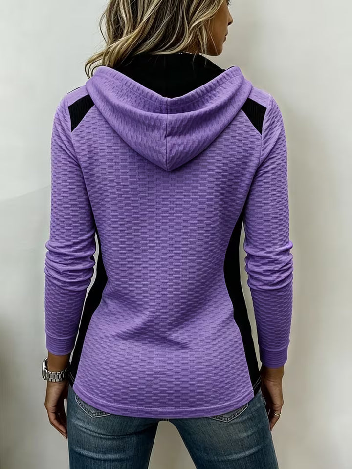 Leinea - Textured Colorblock Hooded Top