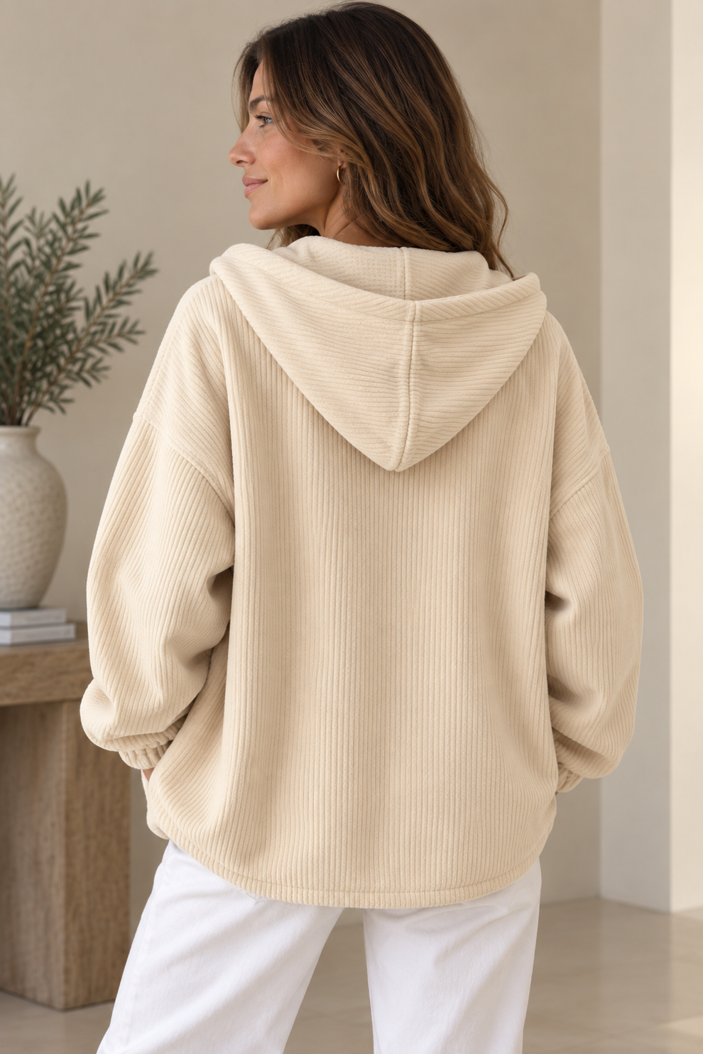Nalina - Oversized Corduroy Hooded Jacket