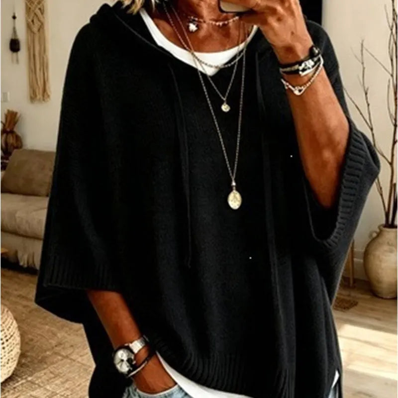 Kinala - Oversized Knit Hoodie With Drawstring