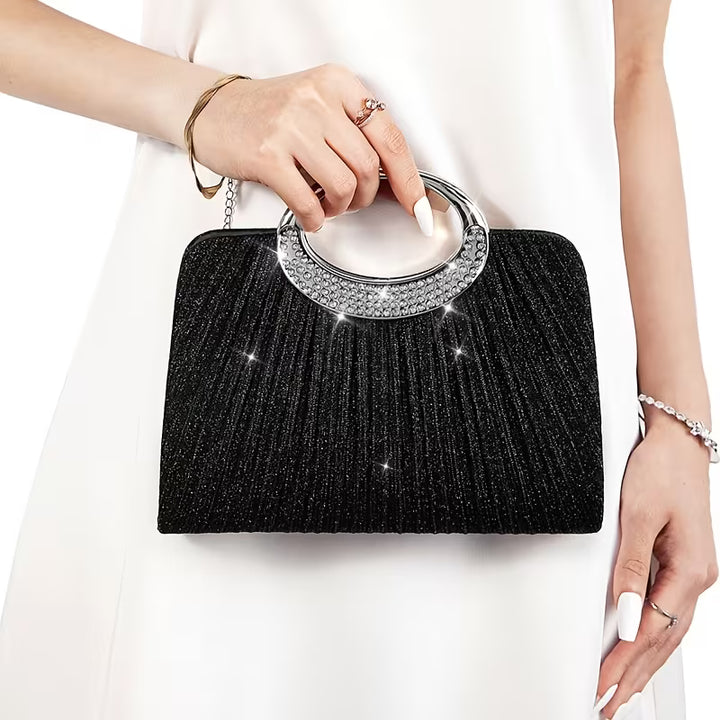 Lizzana - Shiny Round Ring Pleated Handbag