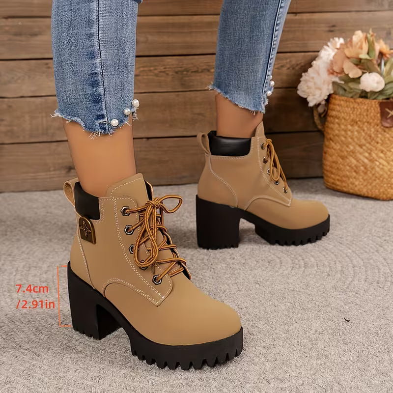 Donjeta - Lace-Up Chunky Heel Ankle Boots
