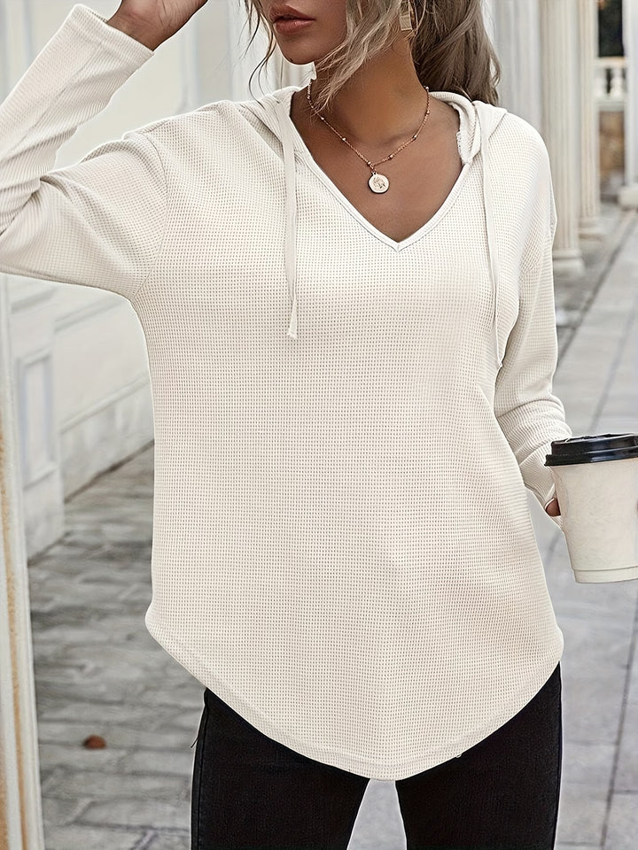 Seonie - Long Sleeve V Neck Hoodie