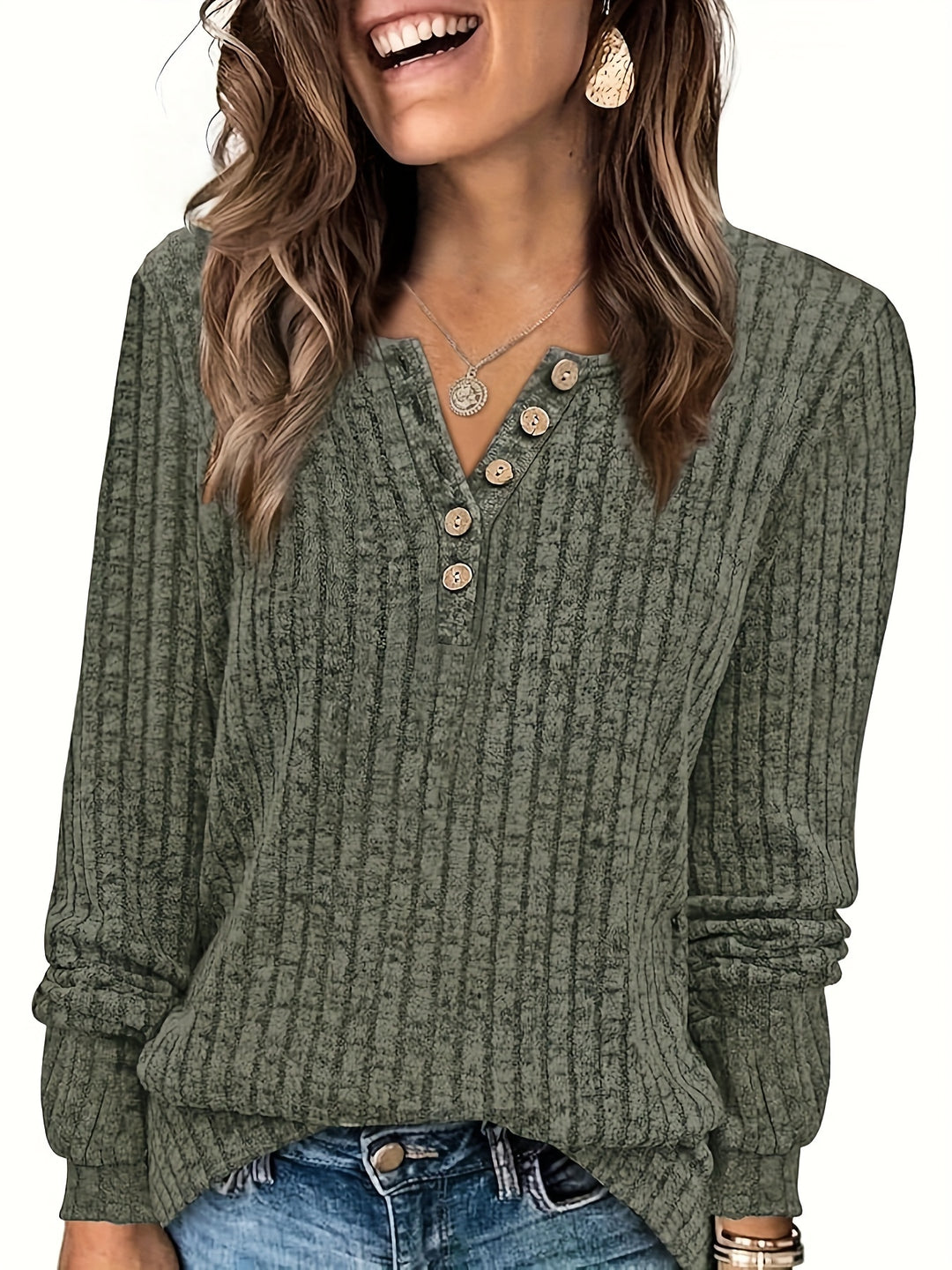 Keeler - Long Sleeve Ribbed Button Henley Top