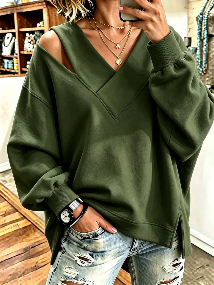 Kirstan - Chic Cutout V-Neck Oversized Sweatshirt