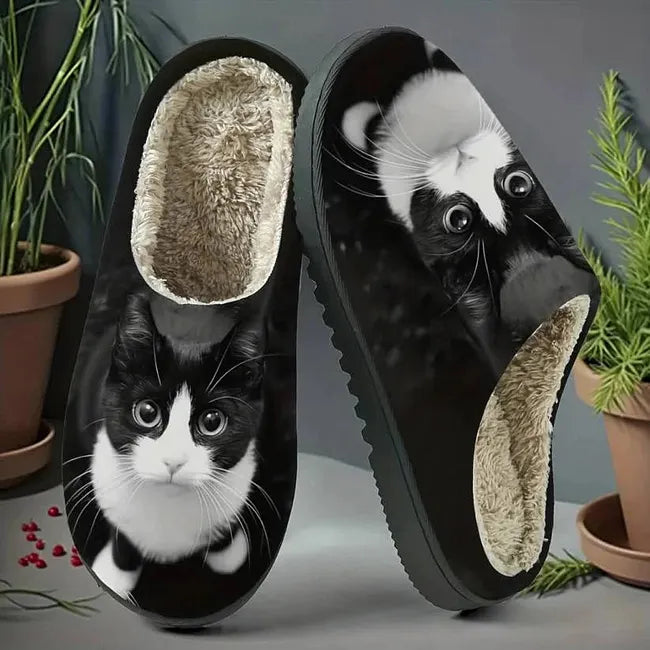 Miane - Elegant Cat Print Slippers