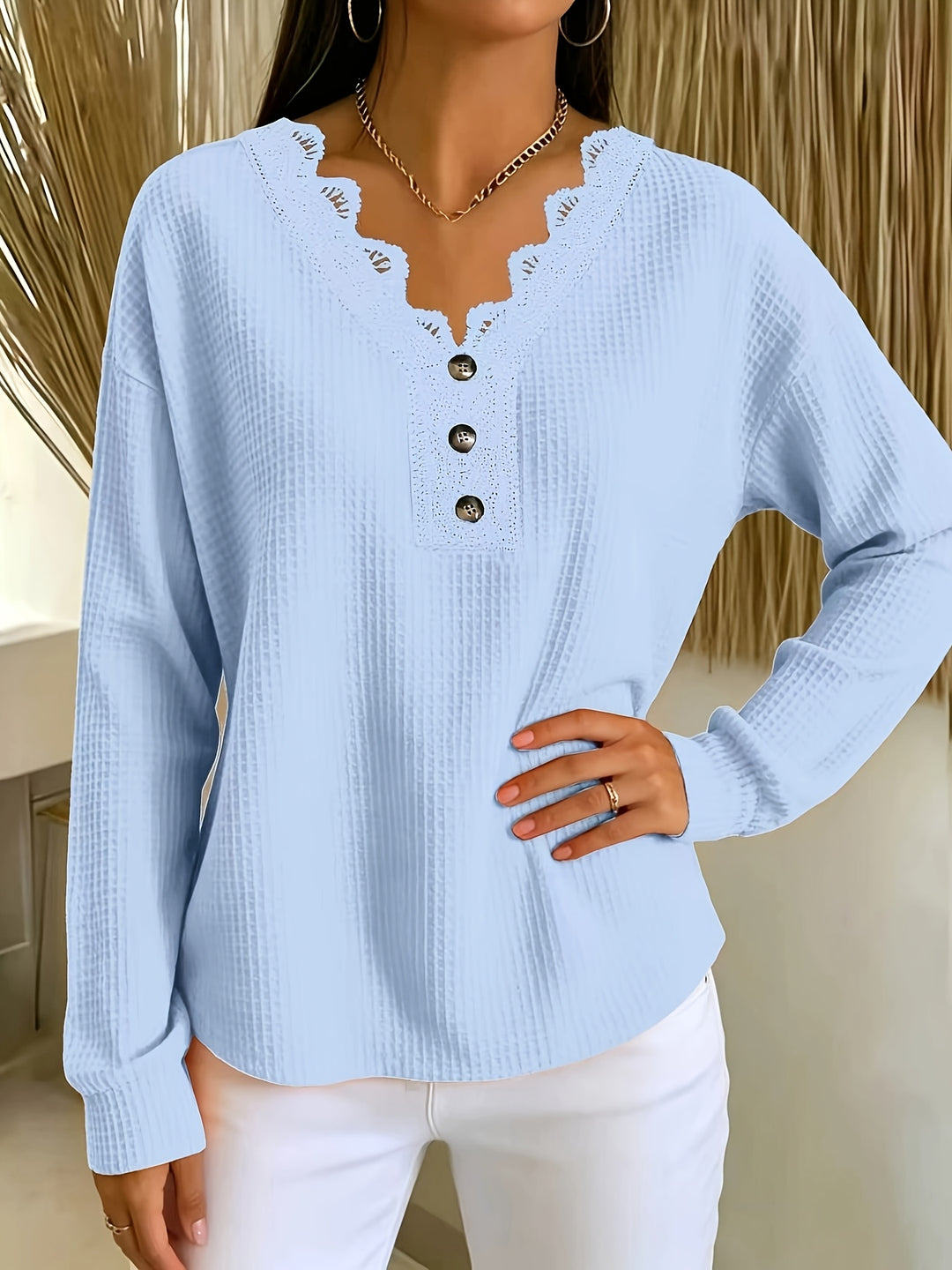 Aidana - Winter Long Sleeve Lace Top With Button