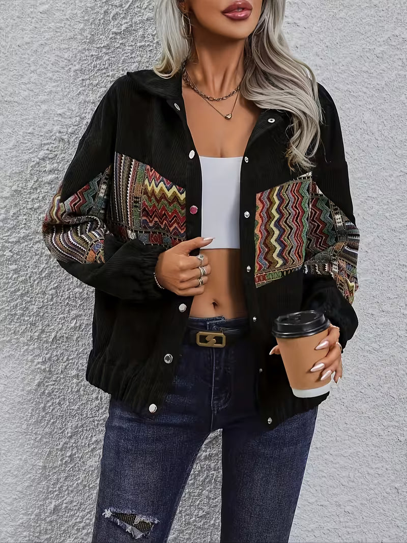 Denyque - Jacket with Multicolor Geometric Patchwork and Lapels