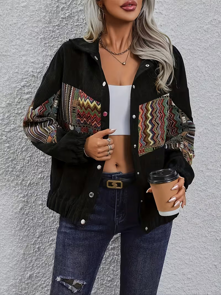 Denyque - Jacket with Multicolor Geometric Patchwork and Lapels
