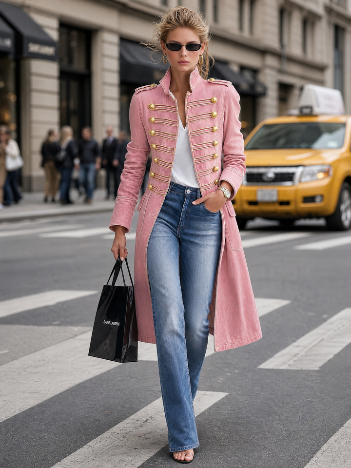 Latia - Long Sleeve Coat With Stand Collar