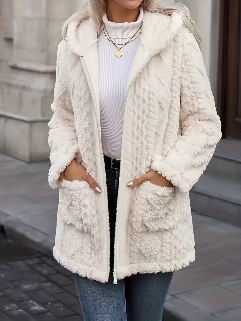 Elima - Double Sided Plush Zip-Up Hooded Cardigan