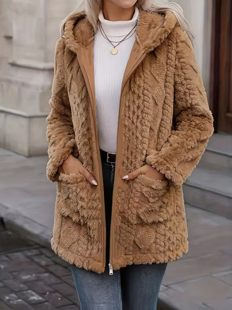 Elima - Double Sided Plush Zip-Up Hooded Cardigan