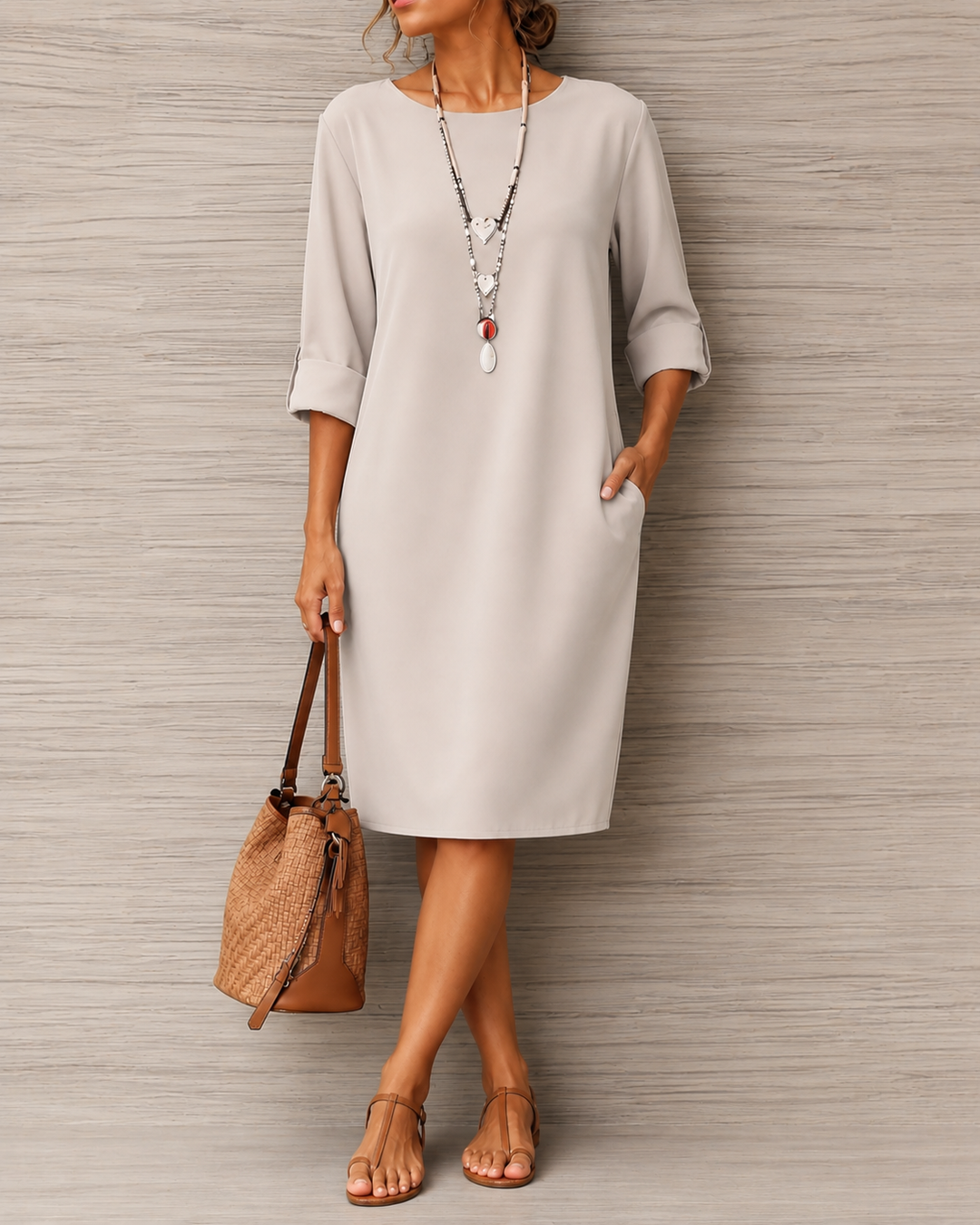 Huguette - Round-Neck Shift Dress With Pockets