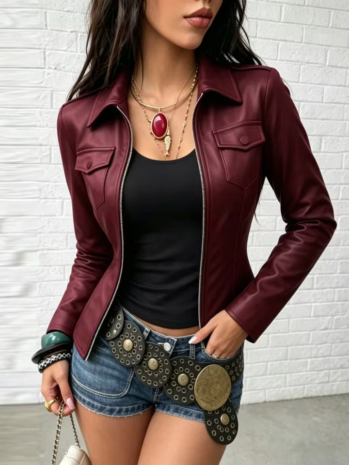 Shiona - Leather Jacket With Front Pockets