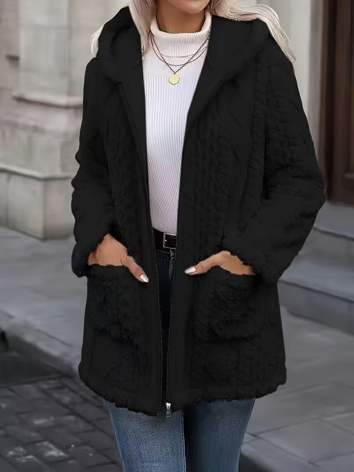 Elima - Double Sided Plush Zip-Up Hooded Cardigan