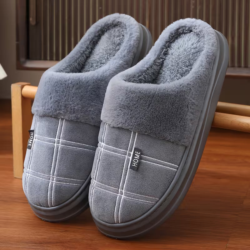 Bugra - Plush Slippers With Checkered Pattern