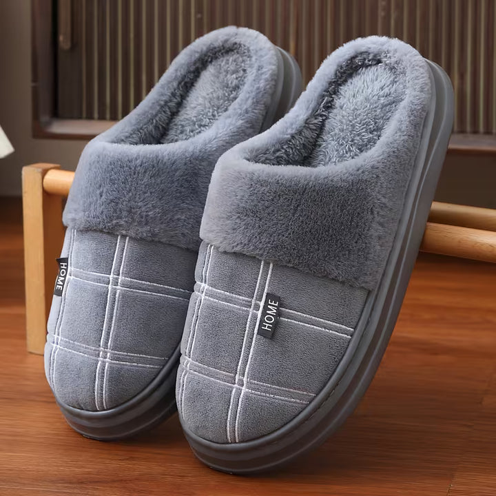 Bugra - Plush Slippers With Checkered Pattern
