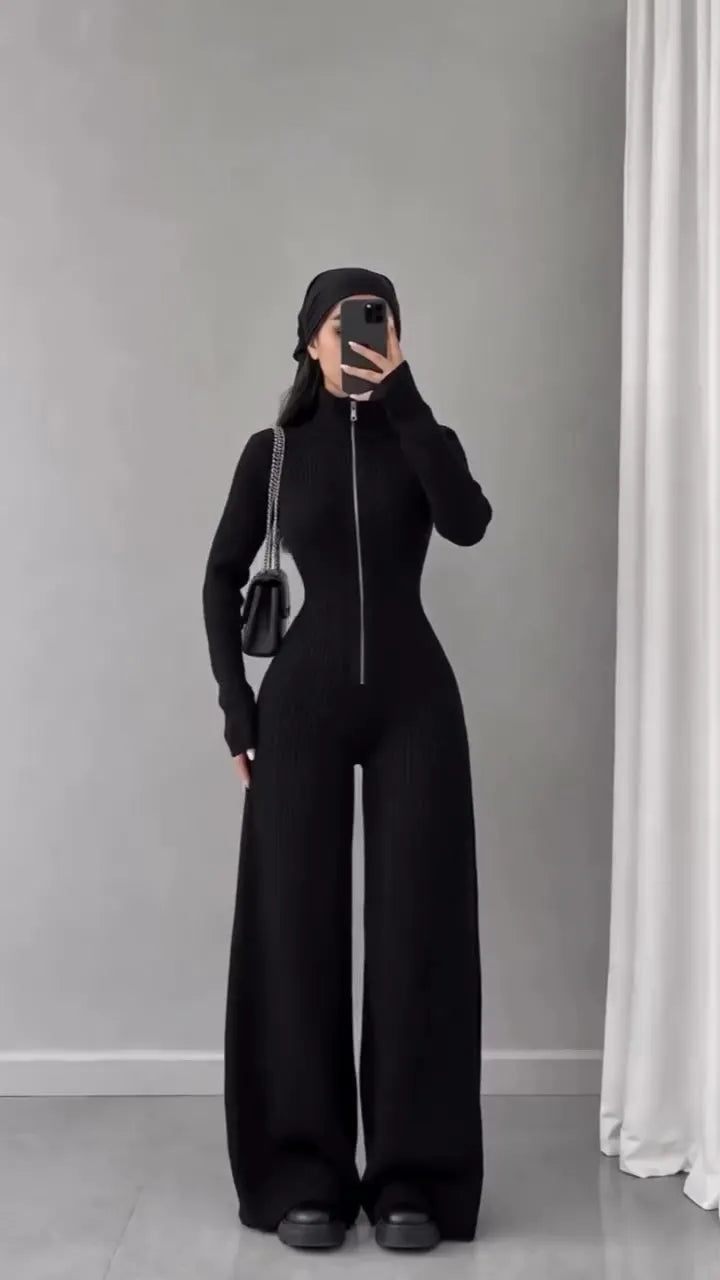 Libby - Ribbed Knit Wide-Leg Jumpsuit