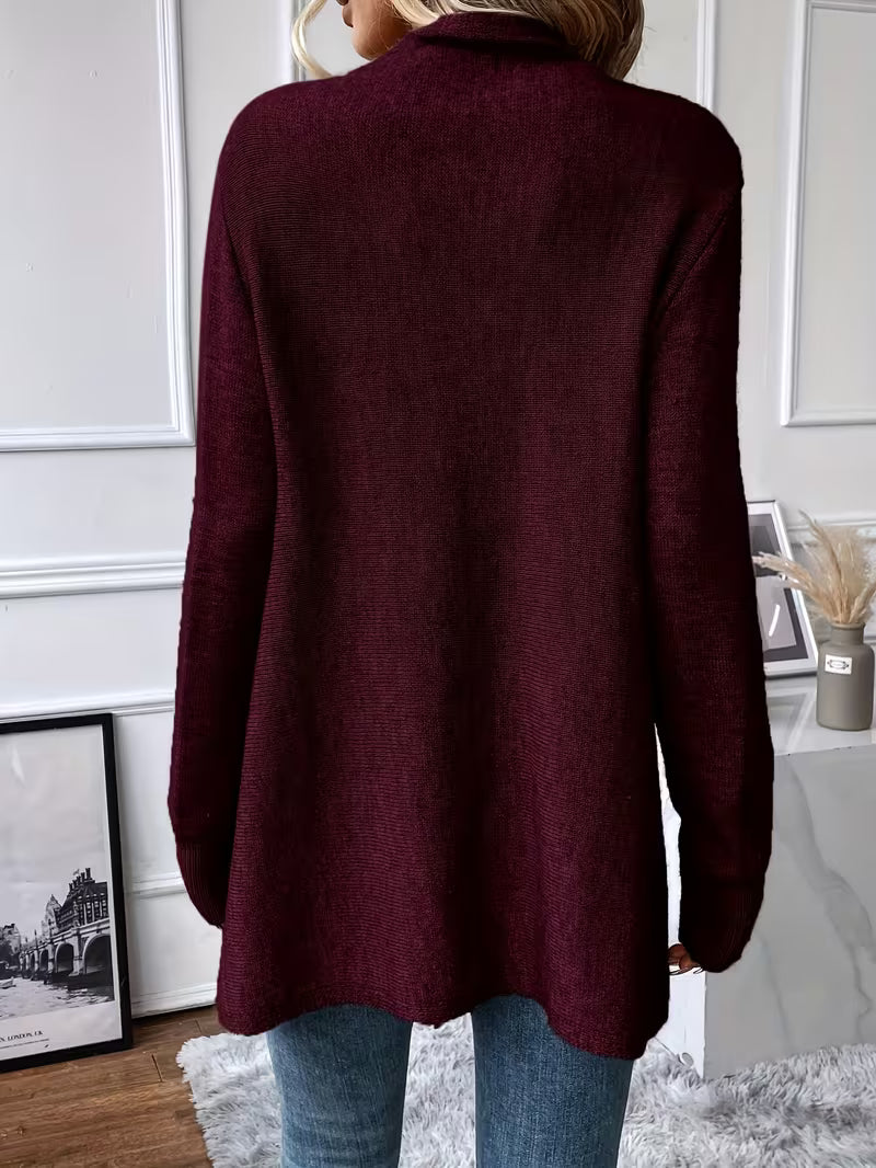 Busra - Draped Neck Cardigan With Fringed Trim