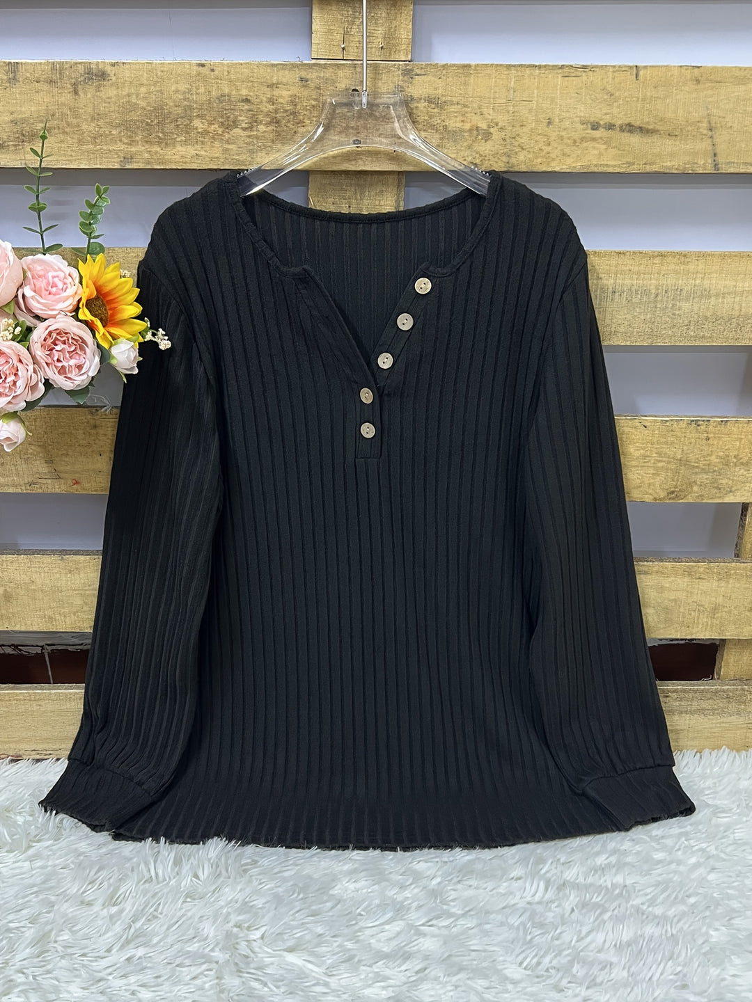 Keeler - Long Sleeve Ribbed Button Henley Top