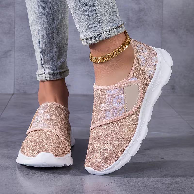 Sabyne - Floral Lace Hook and Loop Sneakers
