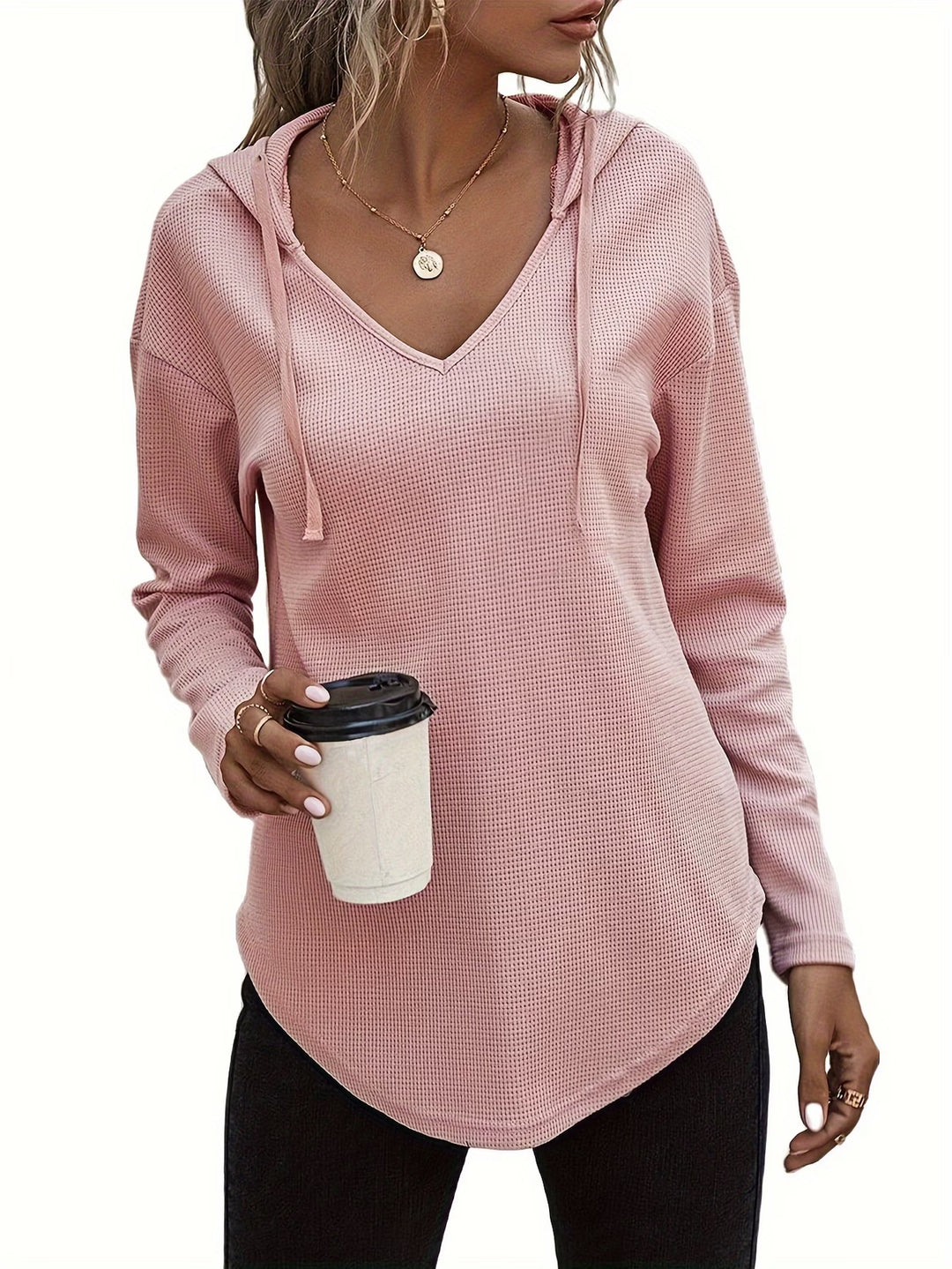 Seonie - Long Sleeve V Neck Hoodie