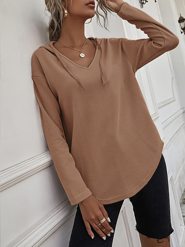 Seonie - Long Sleeve V Neck Hoodie