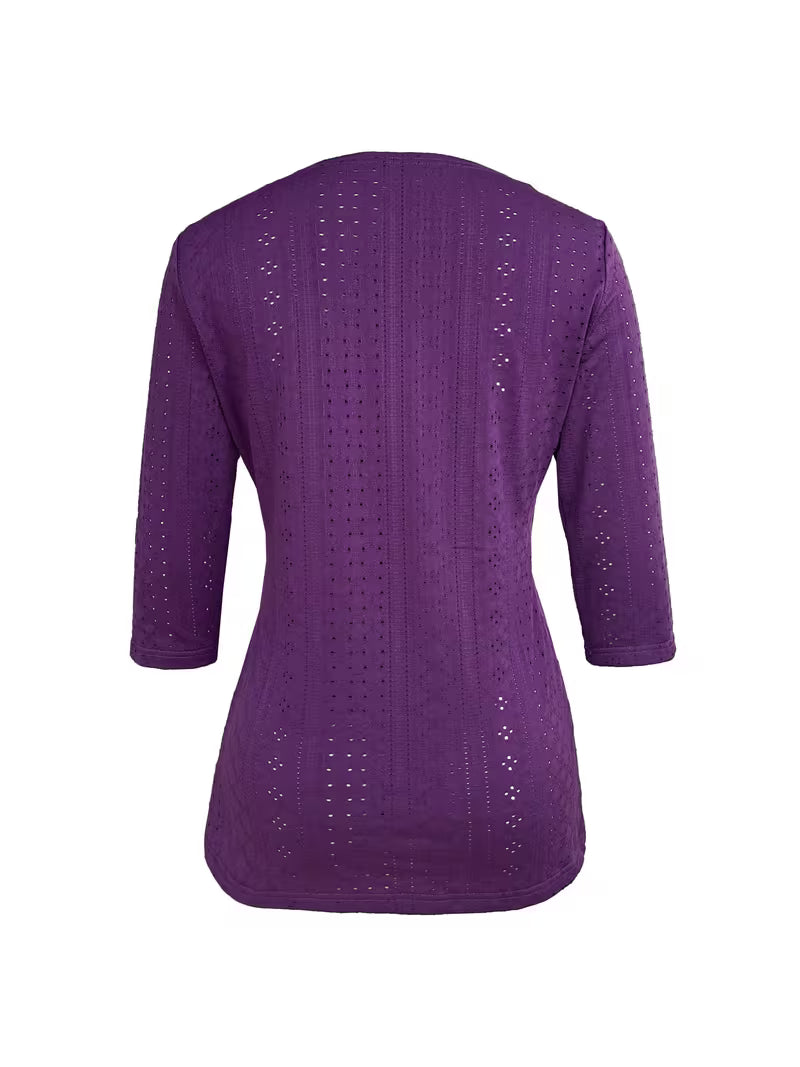Leyana - Contrast Lace Button Decor Top