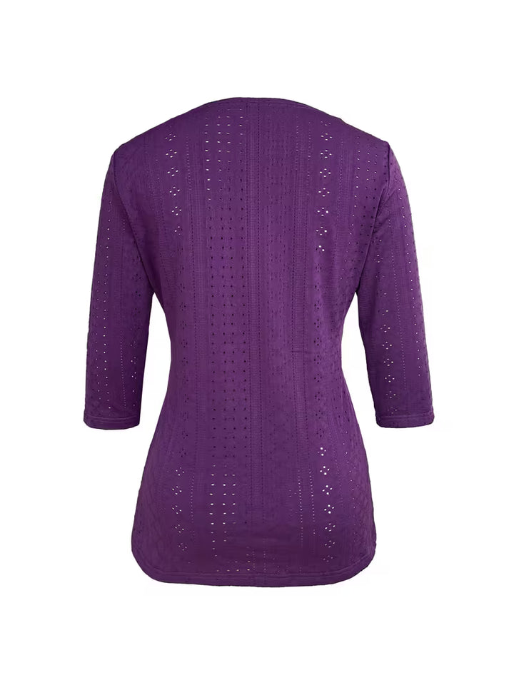 Leyana - Contrast Lace Button Decor Top