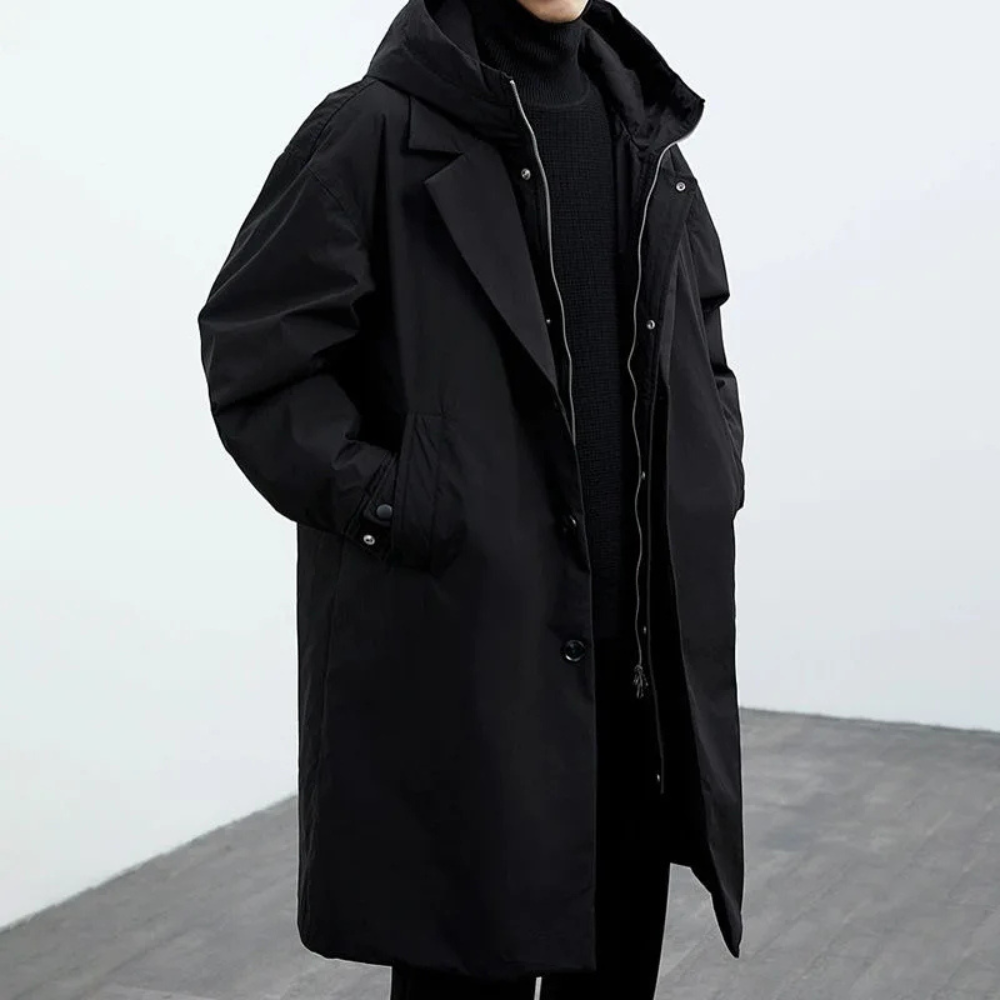 Krimz - Hooded Trench Coat With Lapel Collar