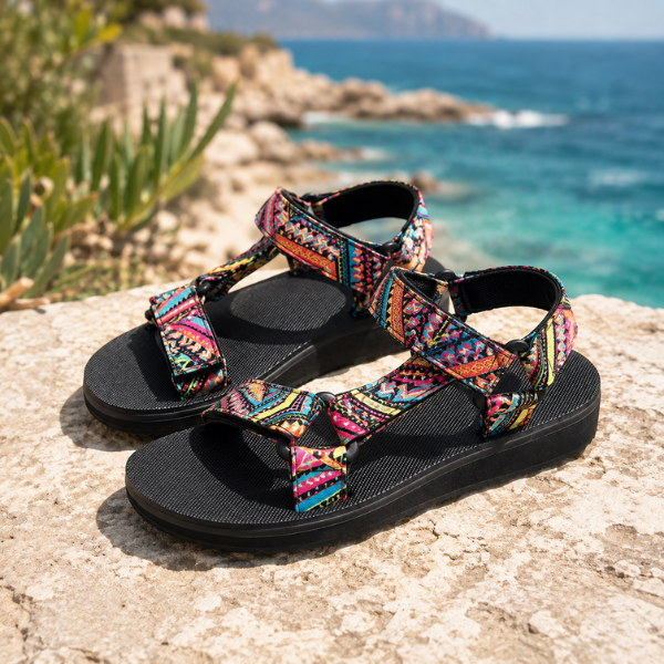 Maryane - Patterned Hook and Loop Platform Sandals