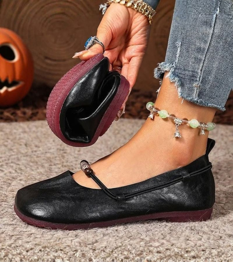 Denissa - Flats With Square Toe and Beaded Strap