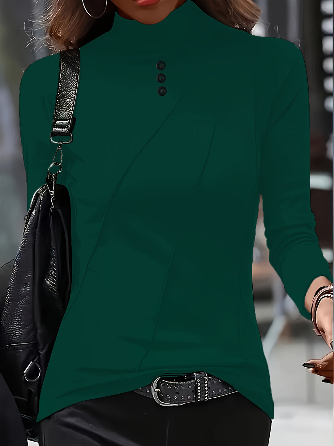 Aizhana - Elegant High Neck Long Sleeve Shirt