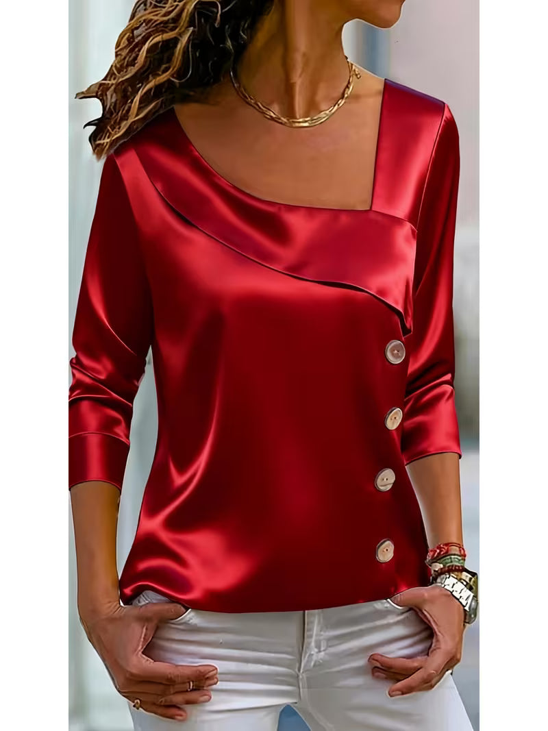 Belina - Satin Square Neck Button Top