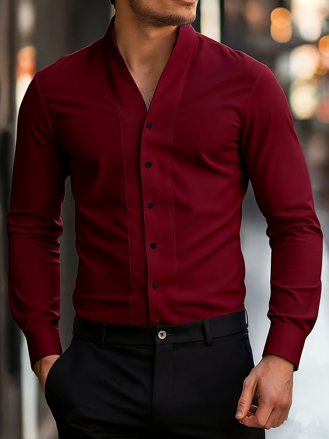 Almasbek - Slim Fit Long Sleeved V-Neck Shirt