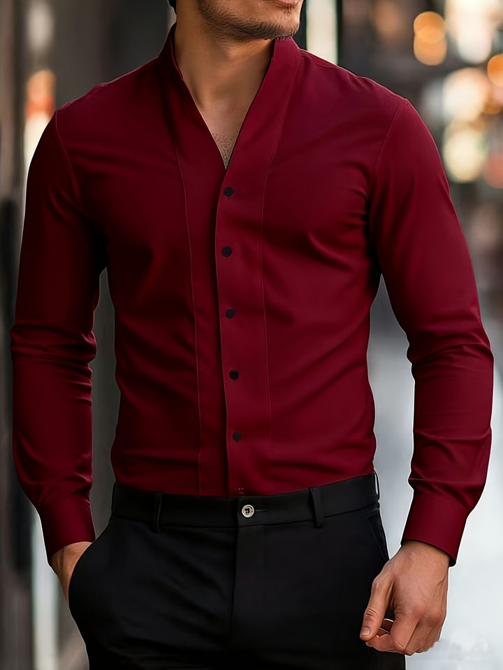 Almasbek - Slim Fit Long Sleeved V-Neck Shirt