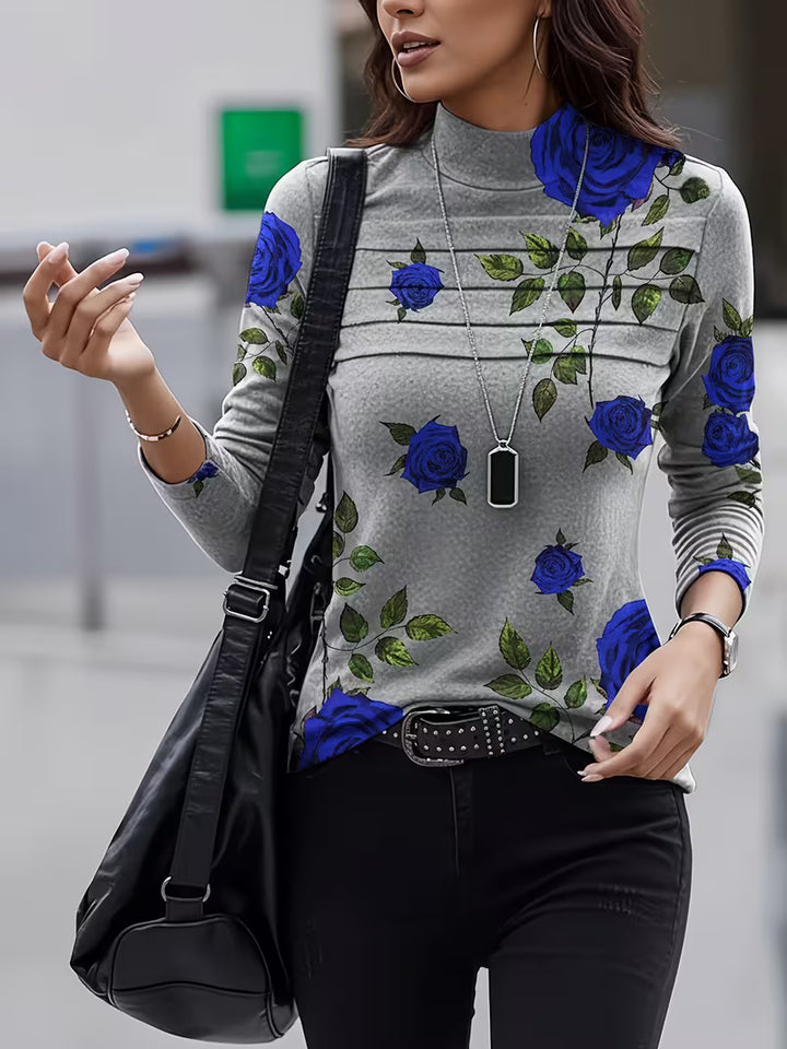 Zunni - Floral Print Mock Neck Top