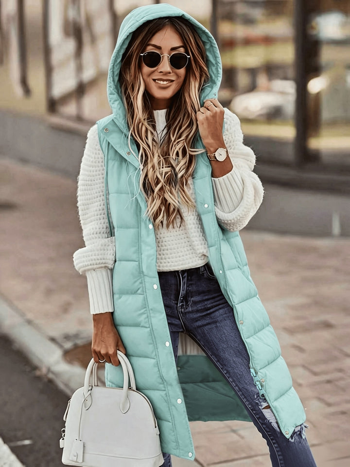 Maryanne - Long Hooded Puffer Vest With Pockets